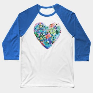 Embroidered heart Mexican flowers handmade boho chic string art Baseball T-Shirt